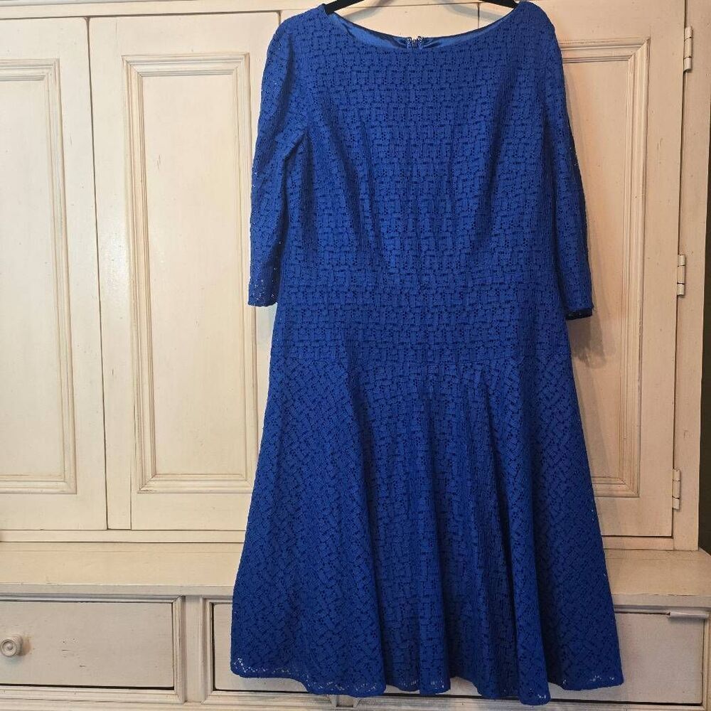 Tahari Royal Blue Lace Dress 3/4 sleeve 12